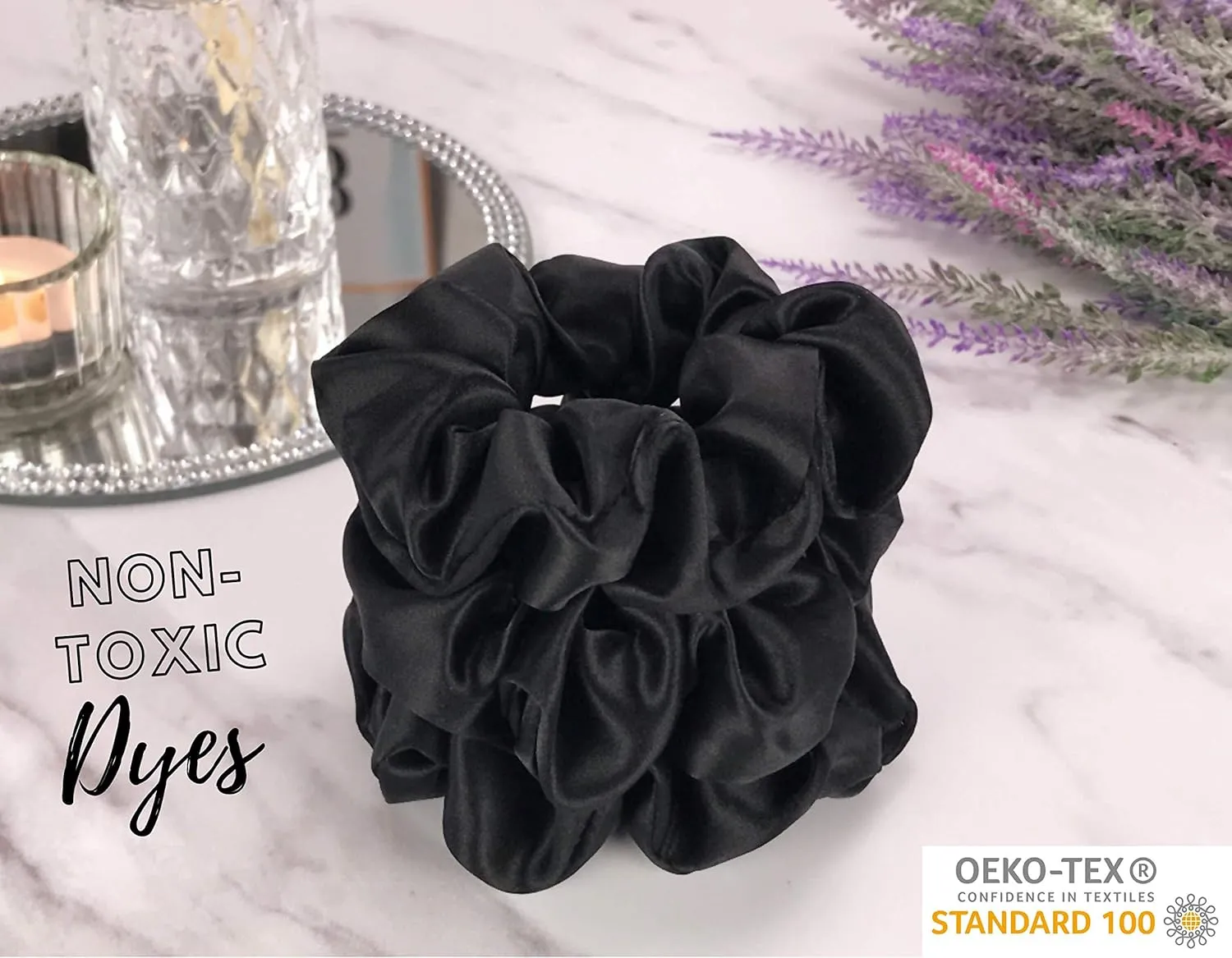 Celestial Silk Mulberry Silk Scrunchies for Hair (Black)