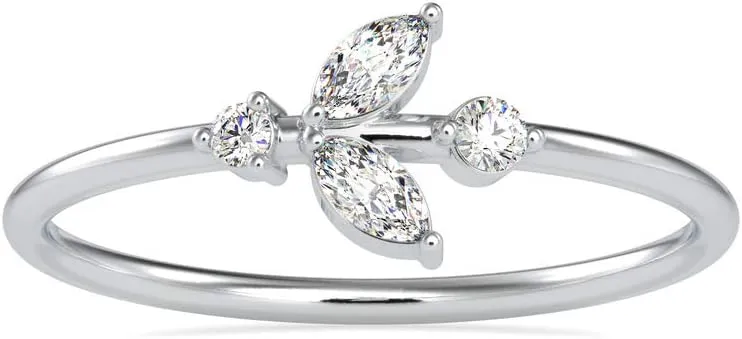 Certified Bridal Ring Studded with 0.1 Ct Marquise & 0.05 Ct Round Natural Diamond in 14k White/Yellow/Rose Gold Wedding Band Ring for Women on Her Wedding Celebration | Couple Promise Ring (IJ-SI)
