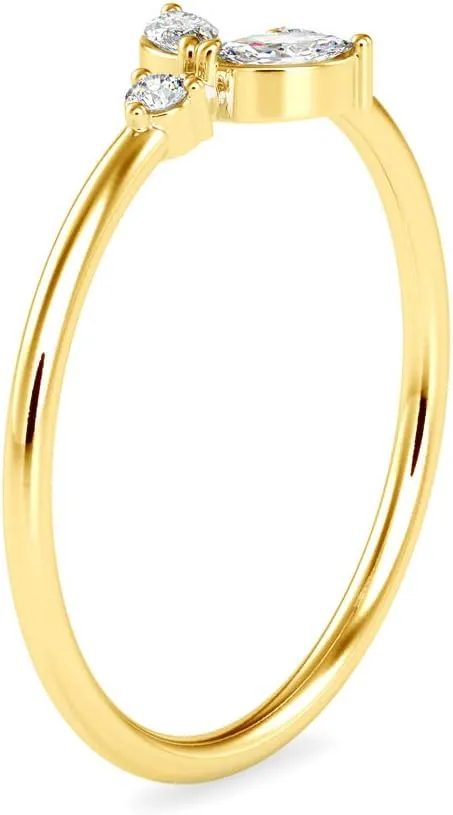 Certified Bridal Ring Studded with 0.1 Ct Marquise & 0.05 Ct Round Natural Diamond in 18k White/Yellow/Rose Gold Wedding Band Ring for Women on Her Wedding Celebration | Couple Promise Ring (IJ-SI)