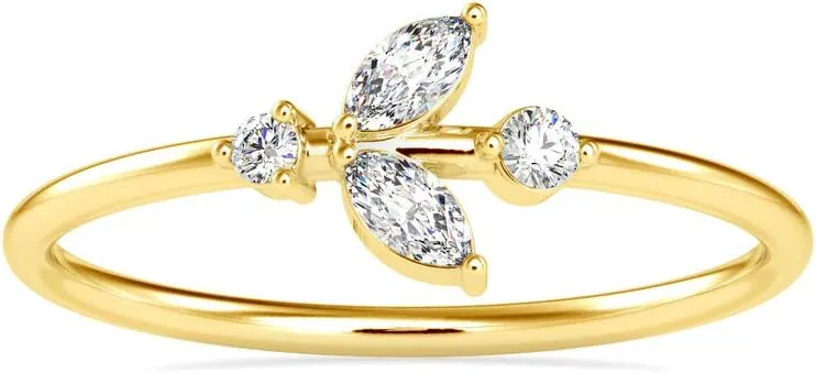 Certified Bridal Ring Studded with 0.1 Ct Marquise & 0.05 Ct Round Natural Diamond in 18k White/Yellow/Rose Gold Wedding Band Ring for Women on Her Wedding Celebration | Couple Promise Ring (IJ-SI)
