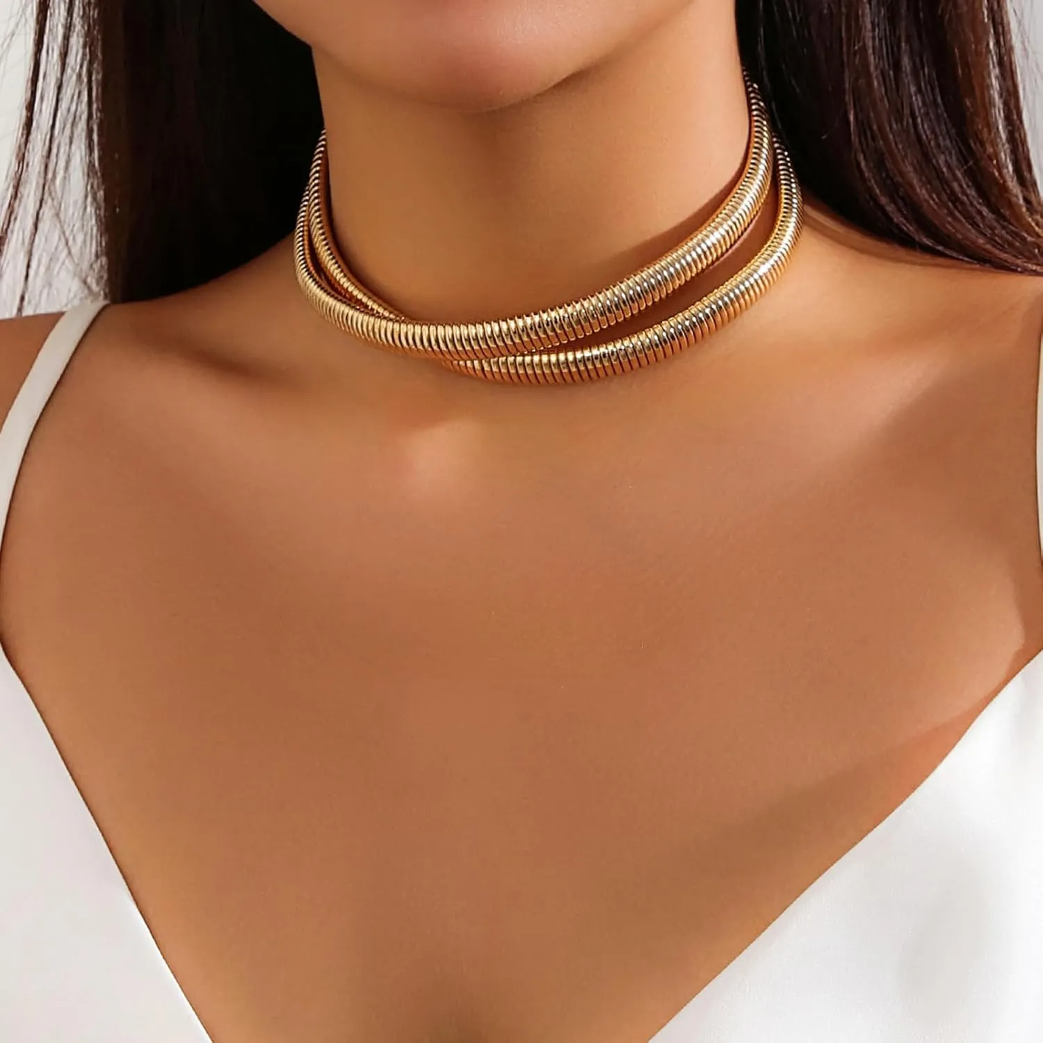 Chunky Gold Necklace Gold Statement Necklaces for Women Gold Choker Necklaces for Woman Thick Snake Chain Collar Torque Layered Necklaces Dainty Gold Jewelry