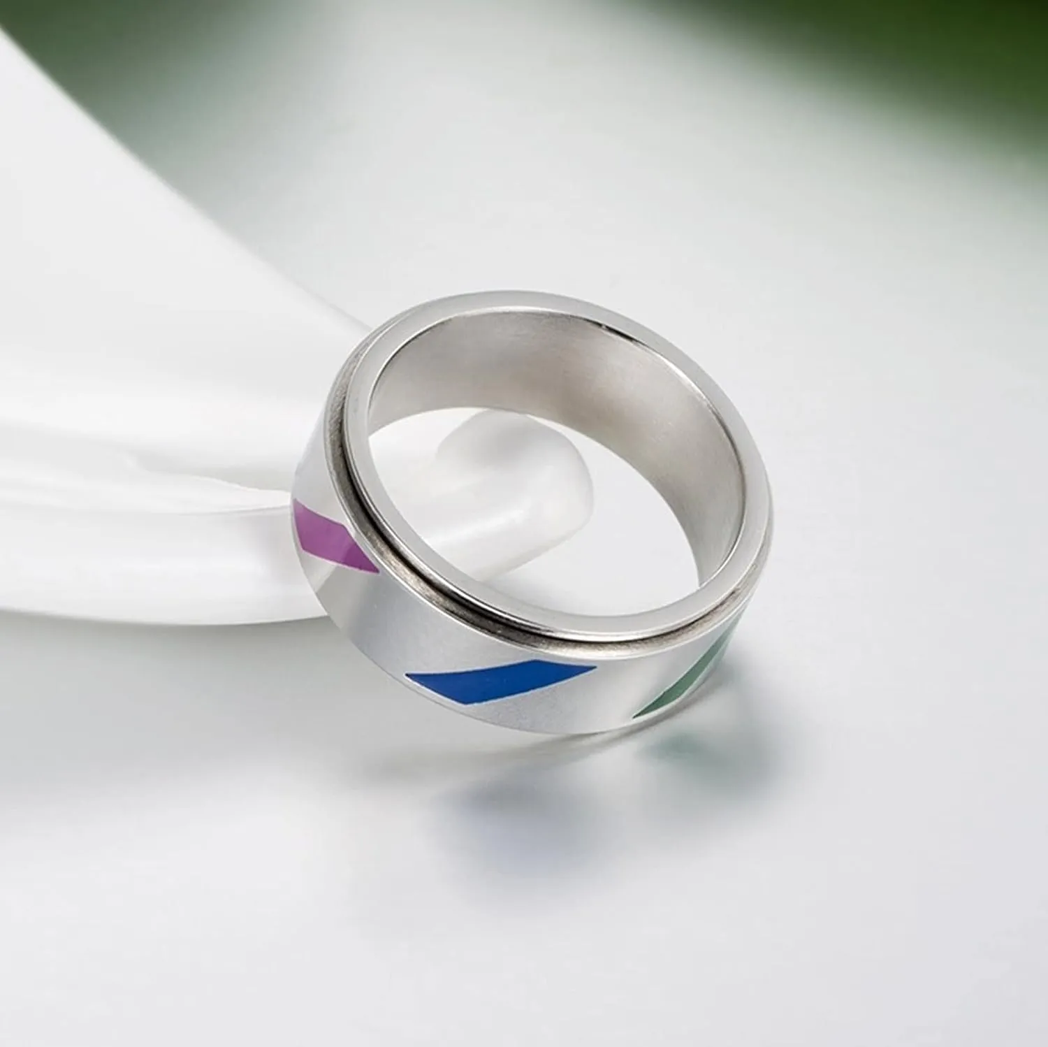Couple Matching Rings Silver Ring Rainbow, Stainless Steel Couple Rings