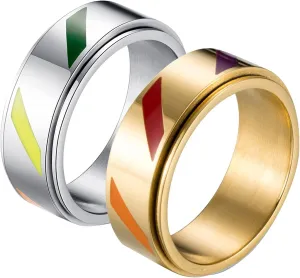 Couple Matching Rings Silver Ring Rainbow, Stainless Steel Couple Rings