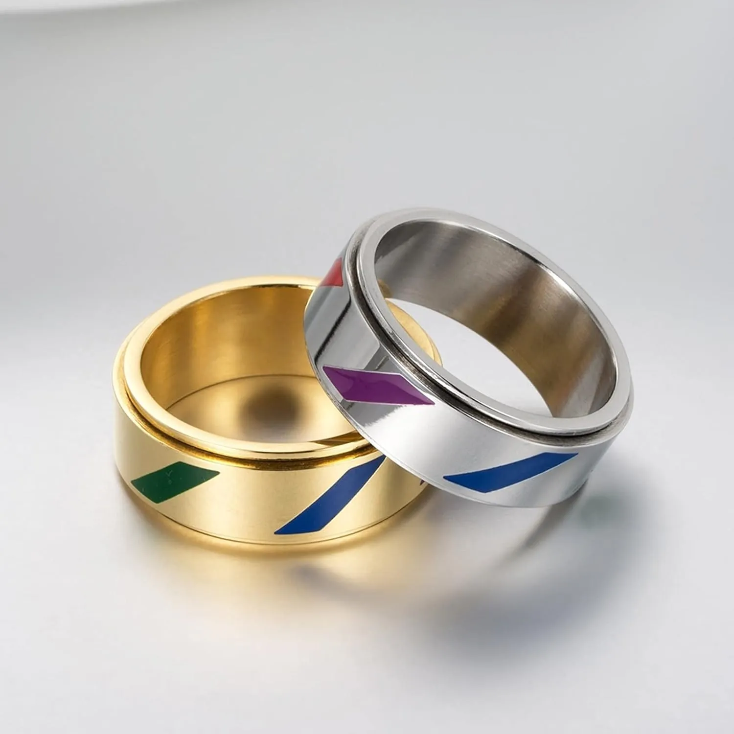Couple Matching Rings Silver Ring Rainbow, Stainless Steel Couple Rings