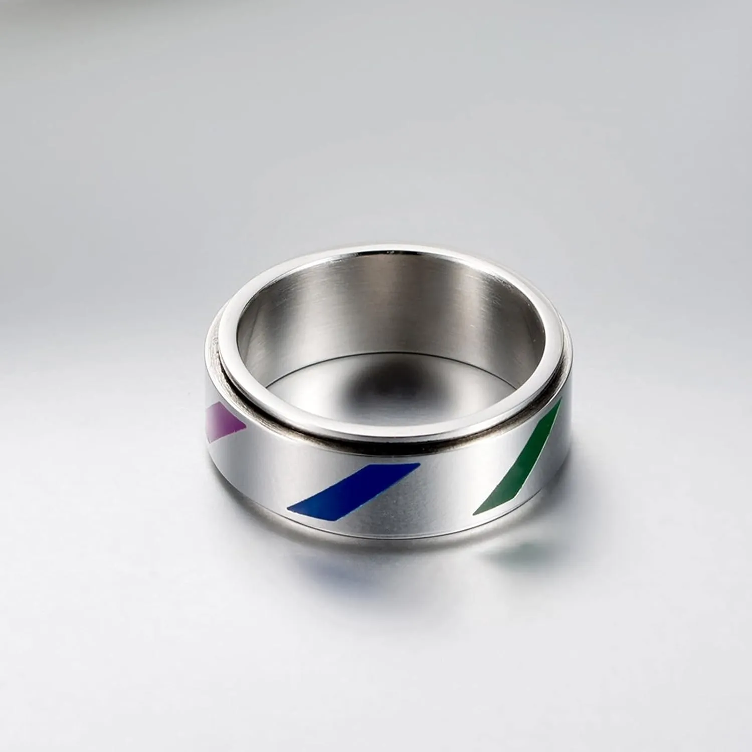 Couple Matching Rings Silver Ring Rainbow, Stainless Steel Couple Rings