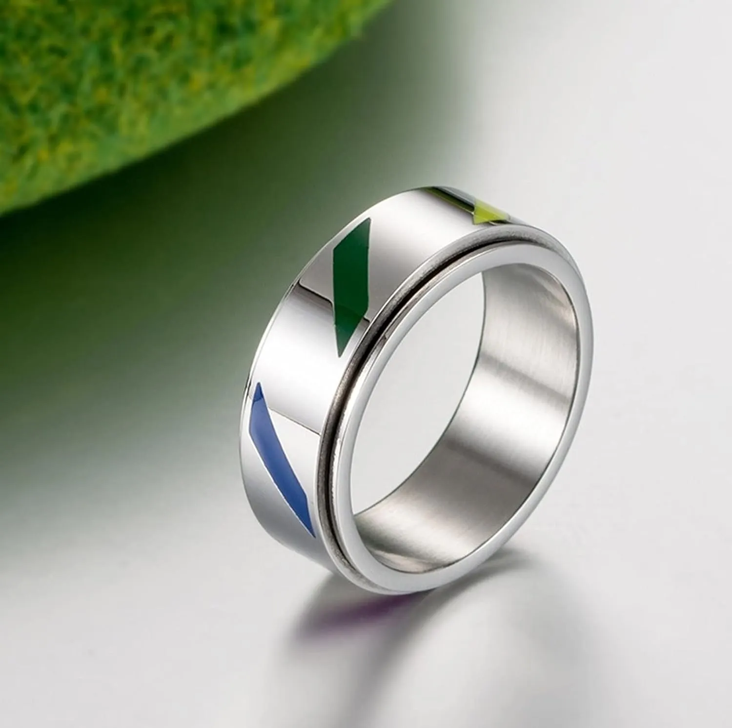Couple Matching Rings Silver Ring Rainbow, Stainless Steel Couple Rings