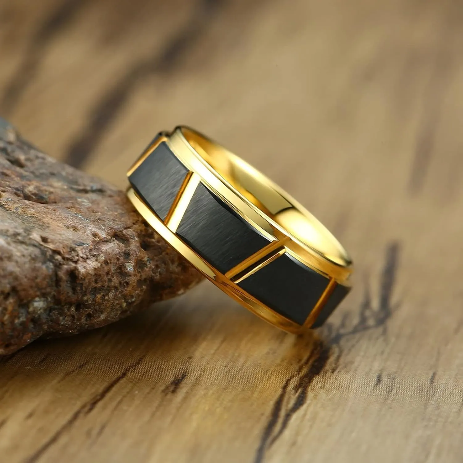 Couple Rings Tungsten, Matching Couple Rings Gold Plated Black Brushed Ring 8mm Valentine's Day Couple Rings