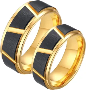 Couple Rings Tungsten, Matching Couple Rings Gold Plated Black Brushed Ring 8mm Valentine's Day Couple Rings