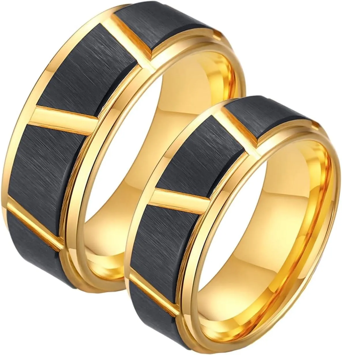 Couple Rings Tungsten, Matching Couple Rings Gold Plated Black Brushed Ring 8mm Valentine's Day Couple Rings