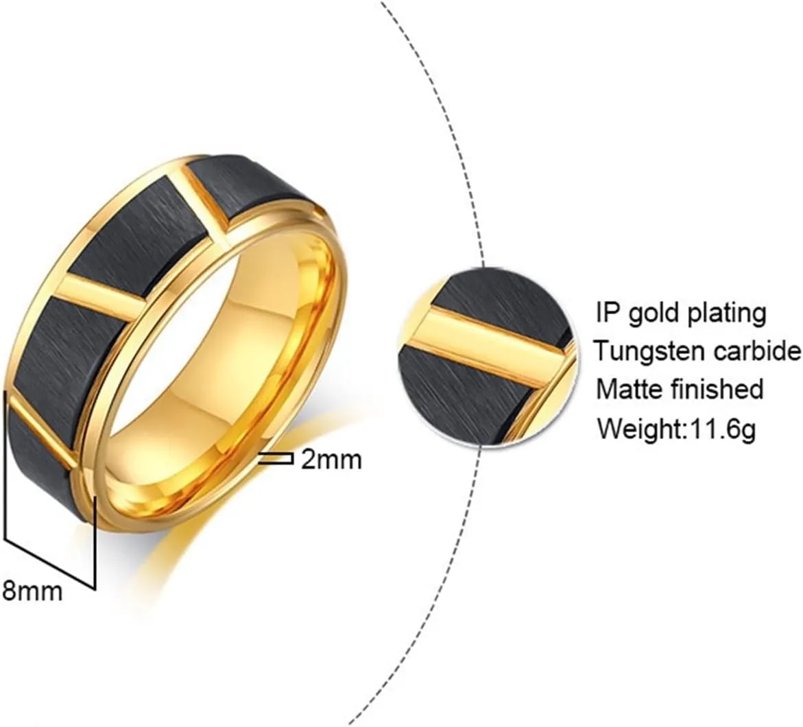 Couple Rings Tungsten, Matching Couple Rings Gold Plated Black Brushed Ring 8mm Valentine's Day Couple Rings