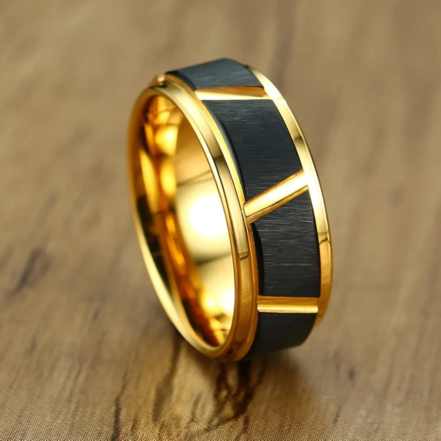 Couple Rings Tungsten, Matching Couple Rings Gold Plated Black Brushed Ring 8mm Valentine's Day Couple Rings