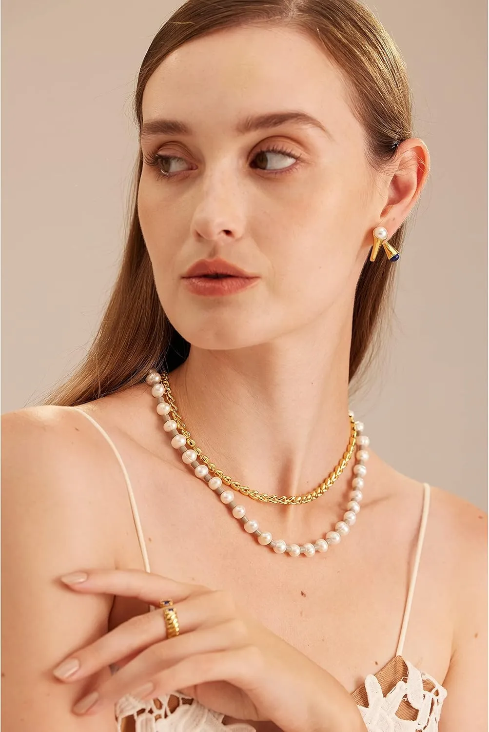 C.Paravano Pearl Necklaces for Women Pearl Choker Necklace 18K Gold Plated Chain Necklace Necklaces Pearl Real Pearl Necklace Long Pearl Necklace Pearl Necklace