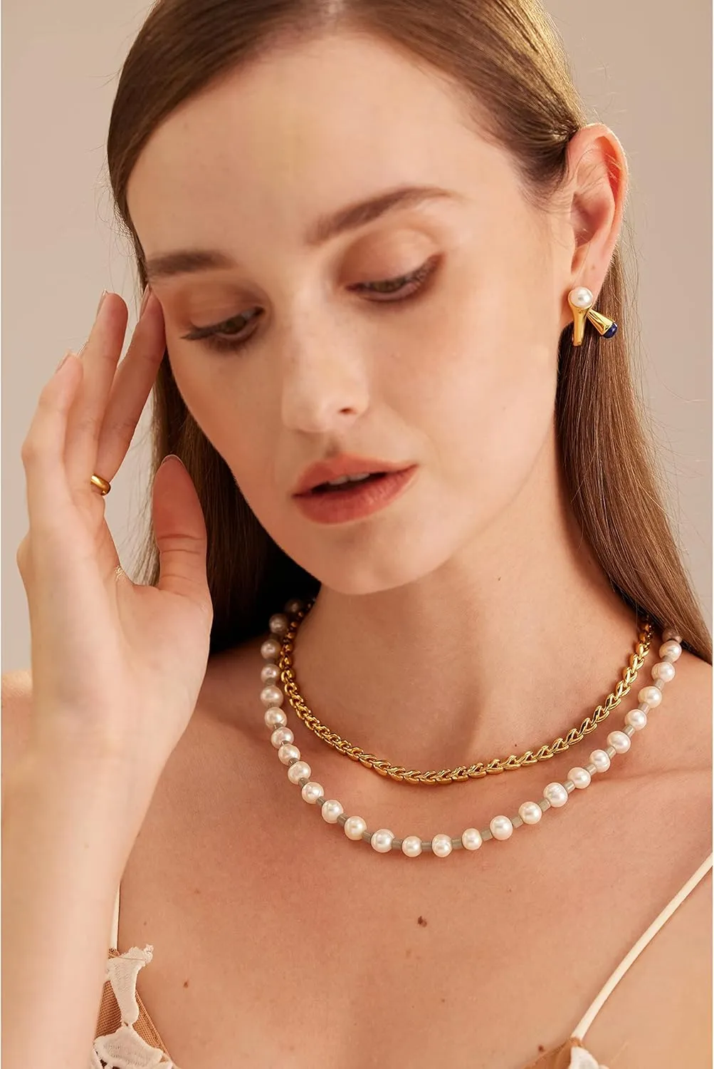 C.Paravano Pearl Necklaces for Women Pearl Choker Necklace 18K Gold Plated Chain Necklace Necklaces Pearl Real Pearl Necklace Long Pearl Necklace Pearl Necklace