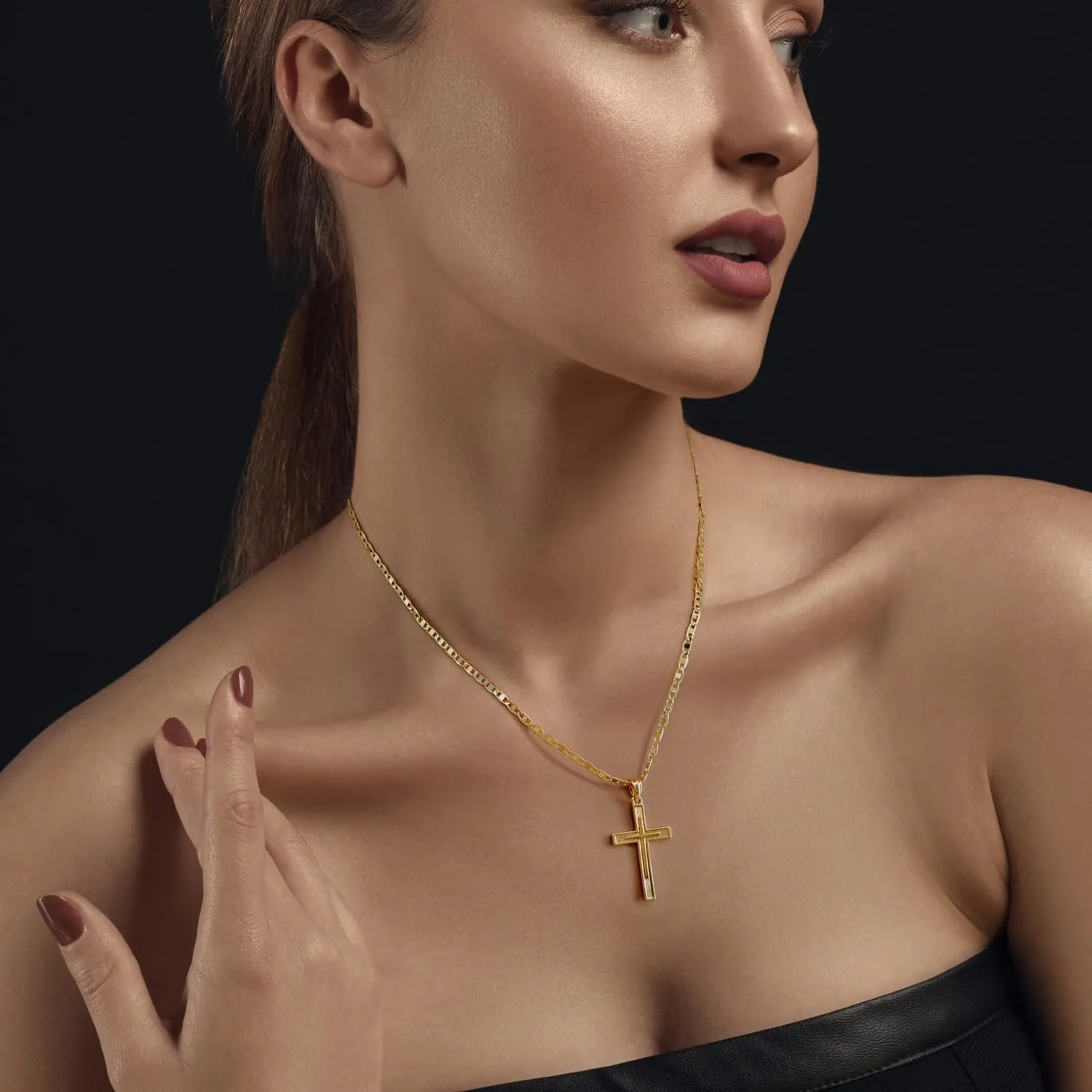 Cross Necklace Gold Cross Necklaces for Women 14K Gold Necklace for Women Double-Layered Womens Pendant Necklaces 26/30mm