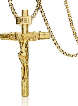 Crucifix Cross Necklace for Men and Women with 18K Gold Plated Exquisite Jesus Pendant and Double Adjustable Necklace Chains 16-30 Inch
