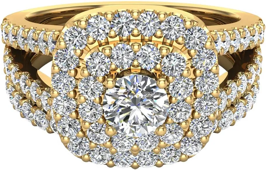 Cushion Shape Wedding Rings Set Diamond Bridal Sets Double Halo Style 1.10 ctw