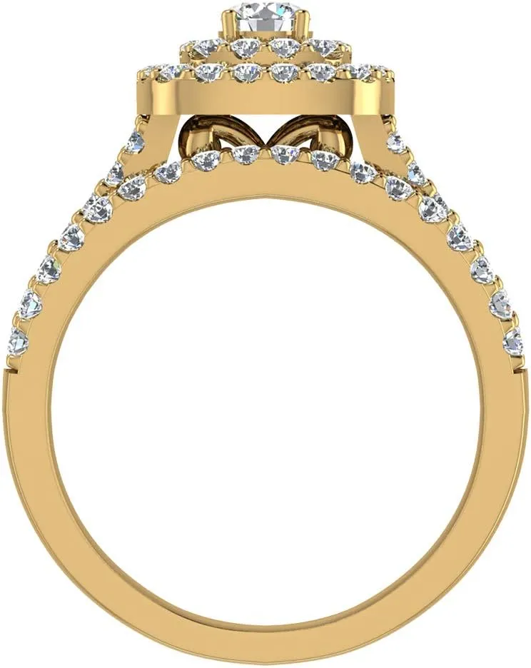 Cushion Shape Wedding Rings Set Diamond Bridal Sets Double Halo Style 1.10 ctw