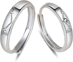 Custom Couple Rings Set, Adjustable Engagement Rings for Couples 925 Sterling Silver Hollow Elk Shaped with Cubic Zirconia