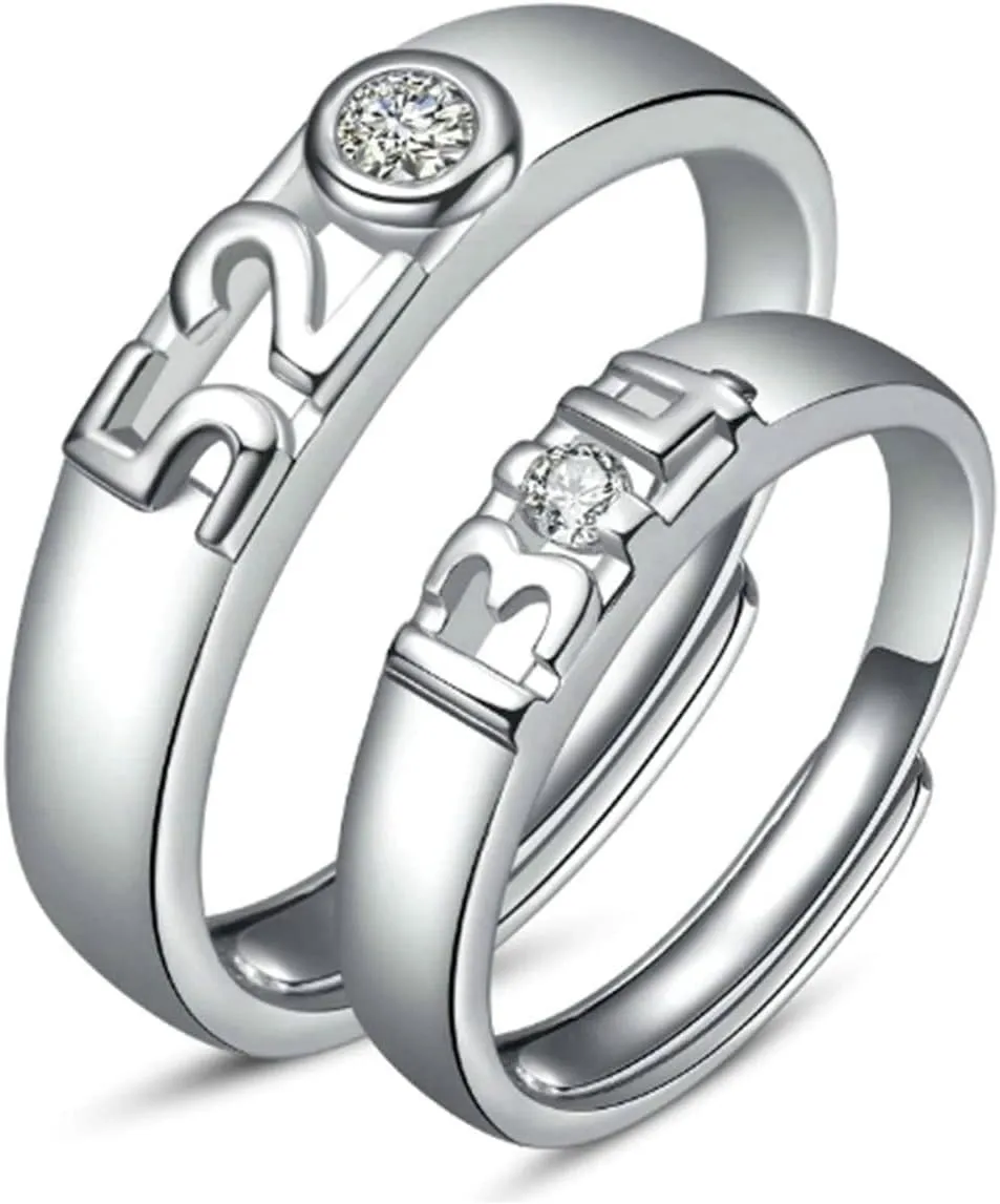 Custom Couple Rings Set Promise Rings, Couple Rings Adjustable Sterling Silver 5201314" Ring with Cubic Zirconia