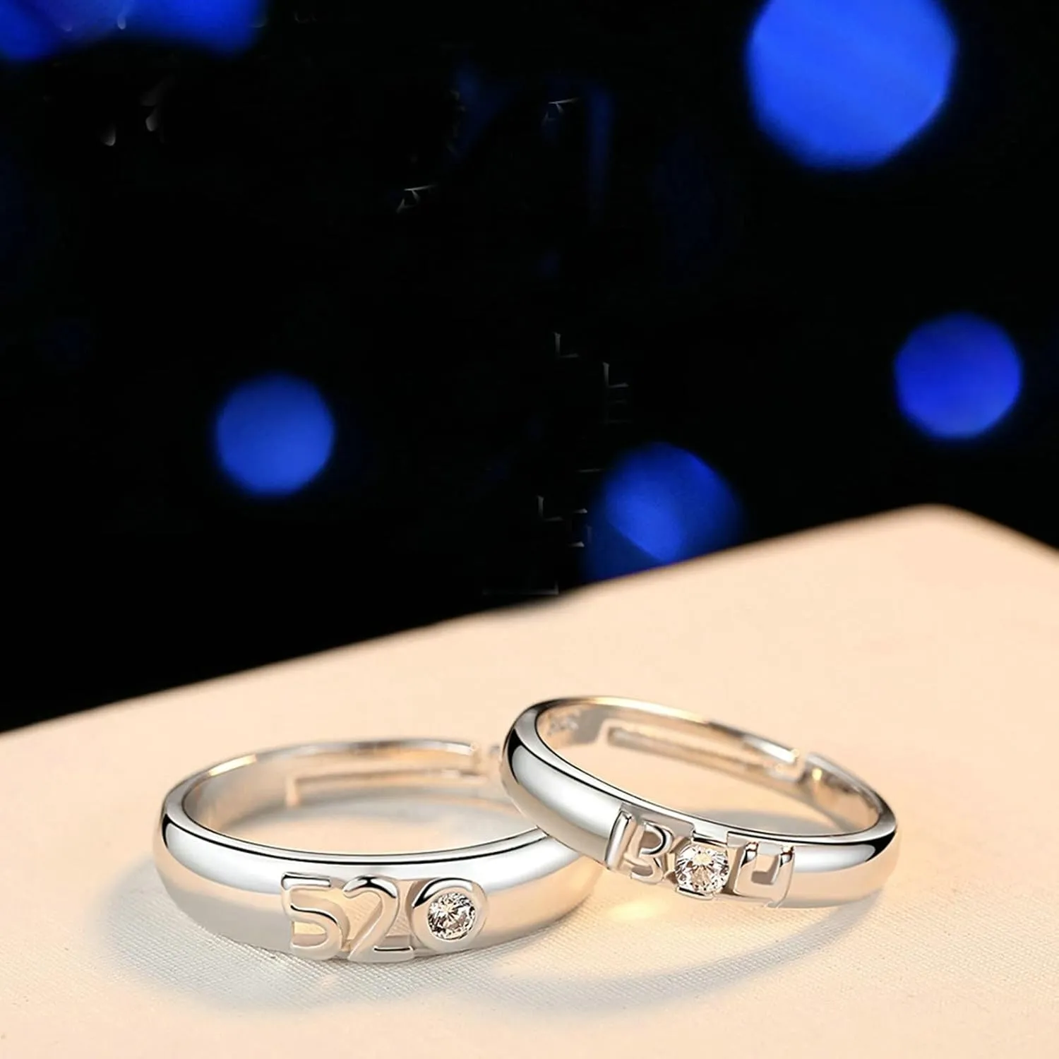 Custom Couple Rings Set Promise Rings, Couple Rings Adjustable Sterling Silver 5201314" Ring with Cubic Zirconia