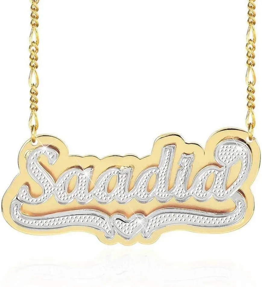 Custom Name Necklace Double Plated Name Necklace Personalized Name Plate Necklaces Name Necklaces for Women 18k Gold Plated Nameplate Pendant