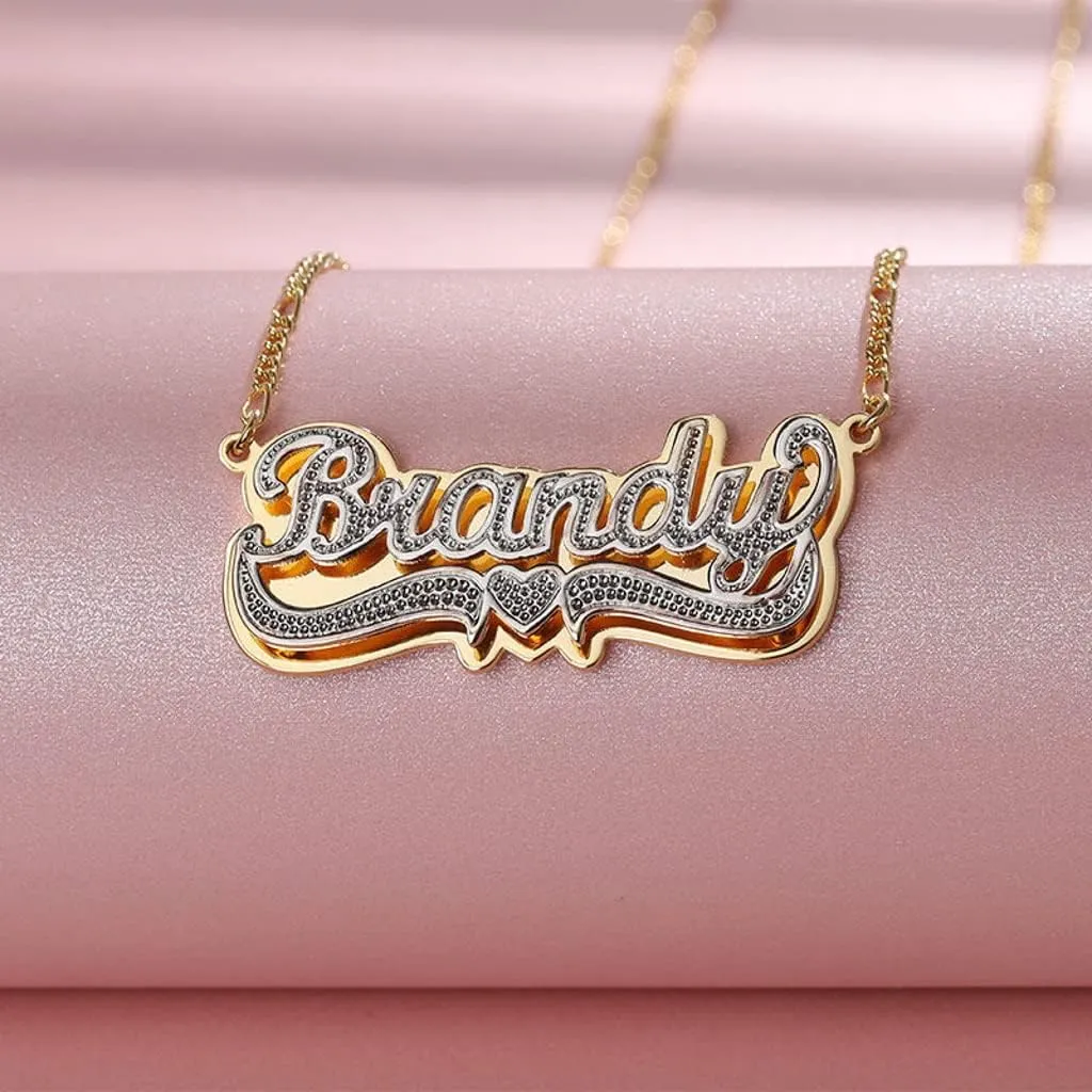 Custom Name Necklace Double Plated Name Necklace Personalized Name Plate Necklaces Name Necklaces for Women 18k Gold Plated Nameplate Pendant