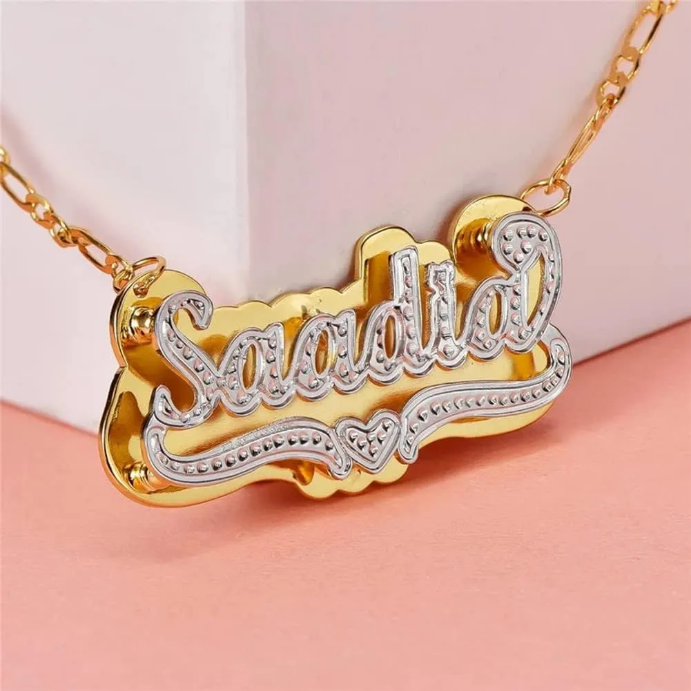 Custom Name Necklace Double Plated Name Necklace Personalized Name Plate Necklaces Name Necklaces for Women 18k Gold Plated Nameplate Pendant