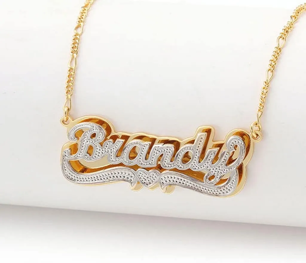 Custom Name Necklace Double Plated Name Necklace Personalized Name Plate Necklaces Name Necklaces for Women 18k Gold Plated Nameplate Pendant