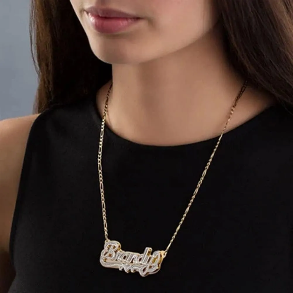 Custom Name Necklace Double Plated Name Necklace Personalized Name Plate Necklaces Name Necklaces for Women 18k Gold Plated Nameplate Pendant