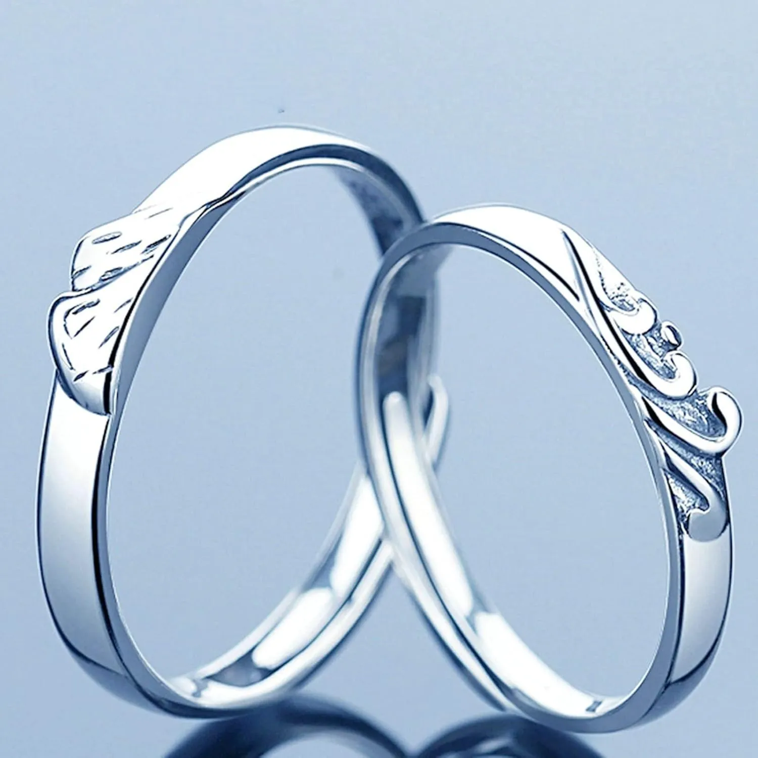 Custom Ring Sets for Couples, His and Hers Wedding Ring Sets Adjustable 925 Sterling Silver Mountain and Sea Ring