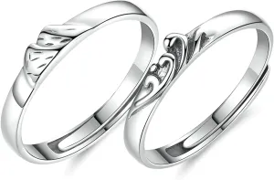 Custom Ring Sets for Couples, His and Hers Wedding Ring Sets Adjustable 925 Sterling Silver Mountain and Sea Ring