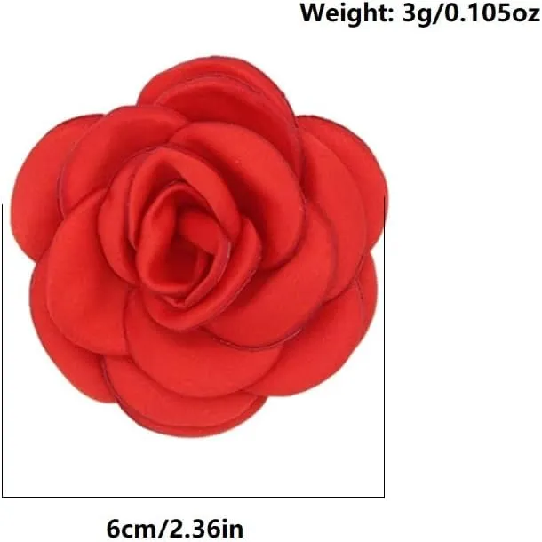 Cute Rose Flower Pins Brooches for Clothes Women Sweet Silk Fabric Statement Floral Lapel Pin Camellia Petal Brooch Trendy Costume Dress Prom Jewelry