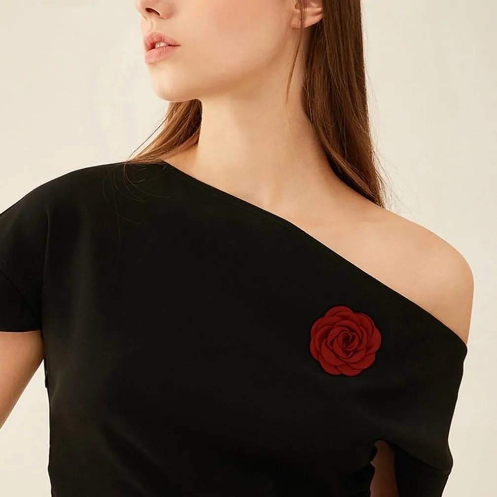 Cute Rose Flower Pins Brooches for Clothes Women Sweet Silk Fabric Statement Floral Lapel Pin Camellia Petal Brooch Trendy Costume Dress Prom Jewelry