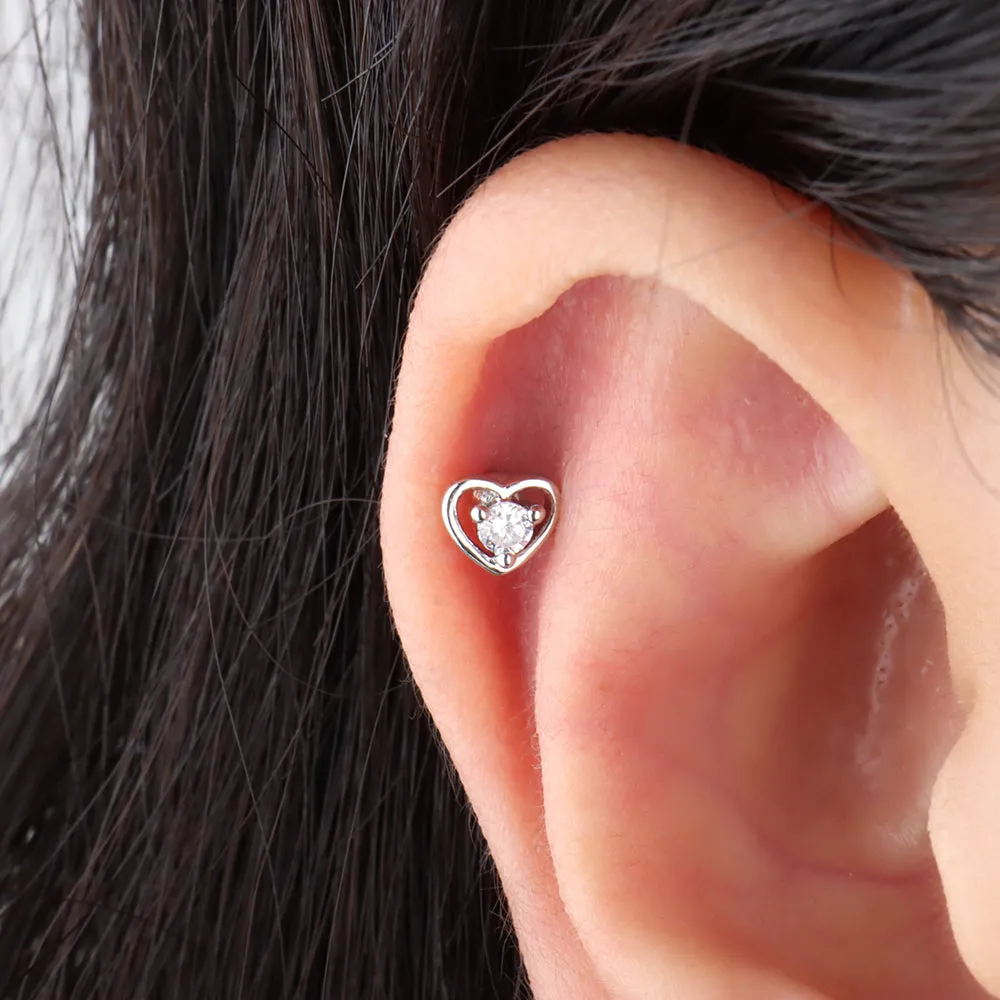 Cutout Heart Gemstone Stud
