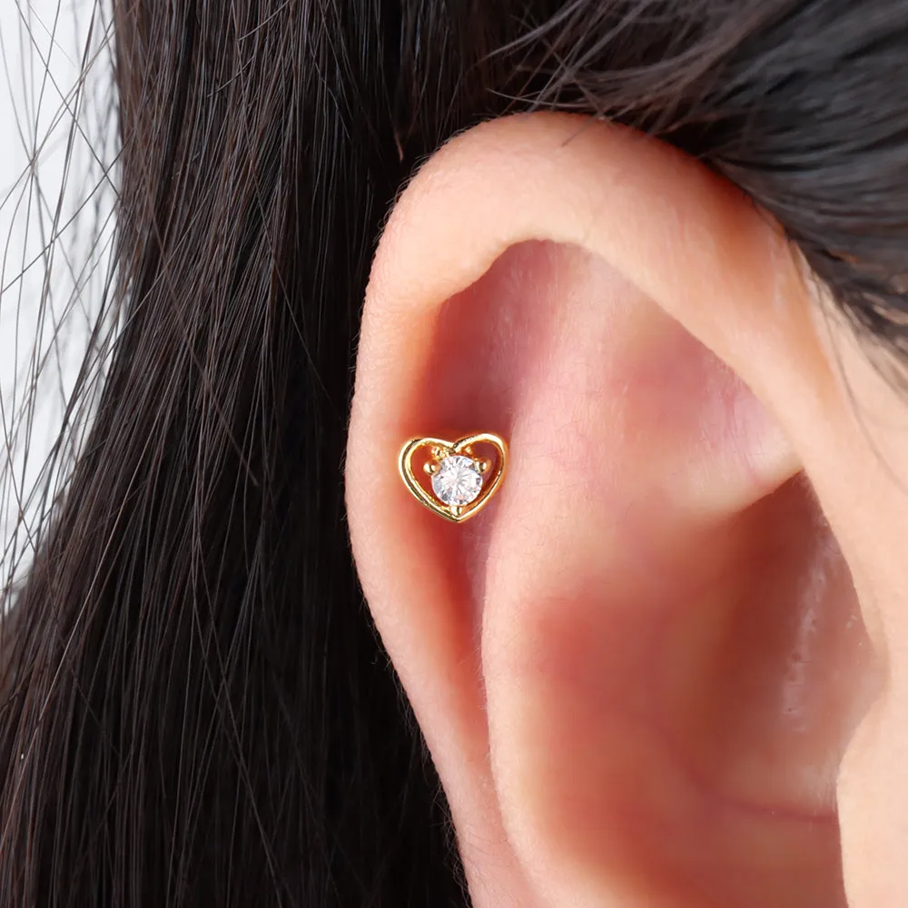 Cutout Heart Gemstone Stud