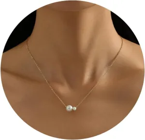 Dainty Pearl Pendant Gold Necklaces for Women 18K Gold Plated Natural Freshwater Irregular Pearl Cross Layered Necklace Simple Gold Pearl Necklaces Smile Pearl Adjustable Necklace Everyday Jewelry