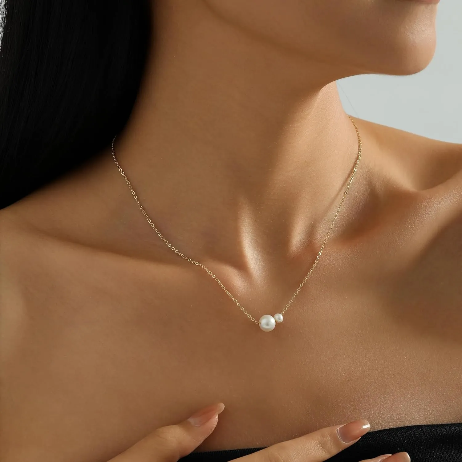 Dainty Pearl Pendant Gold Necklaces for Women 18K Gold Plated Natural Freshwater Irregular Pearl Cross Layered Necklace Simple Gold Pearl Necklaces Smile Pearl Adjustable Necklace Everyday Jewelry