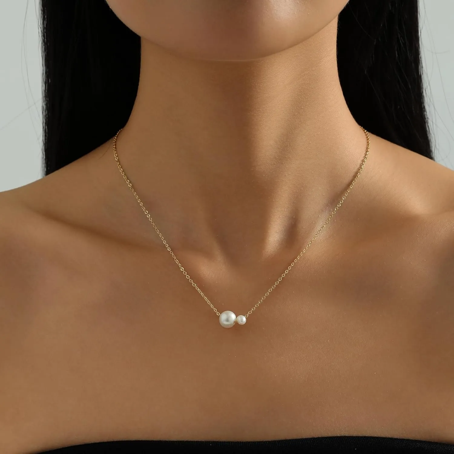 Dainty Pearl Pendant Gold Necklaces for Women 18K Gold Plated Natural Freshwater Irregular Pearl Cross Layered Necklace Simple Gold Pearl Necklaces Smile Pearl Adjustable Necklace Everyday Jewelry