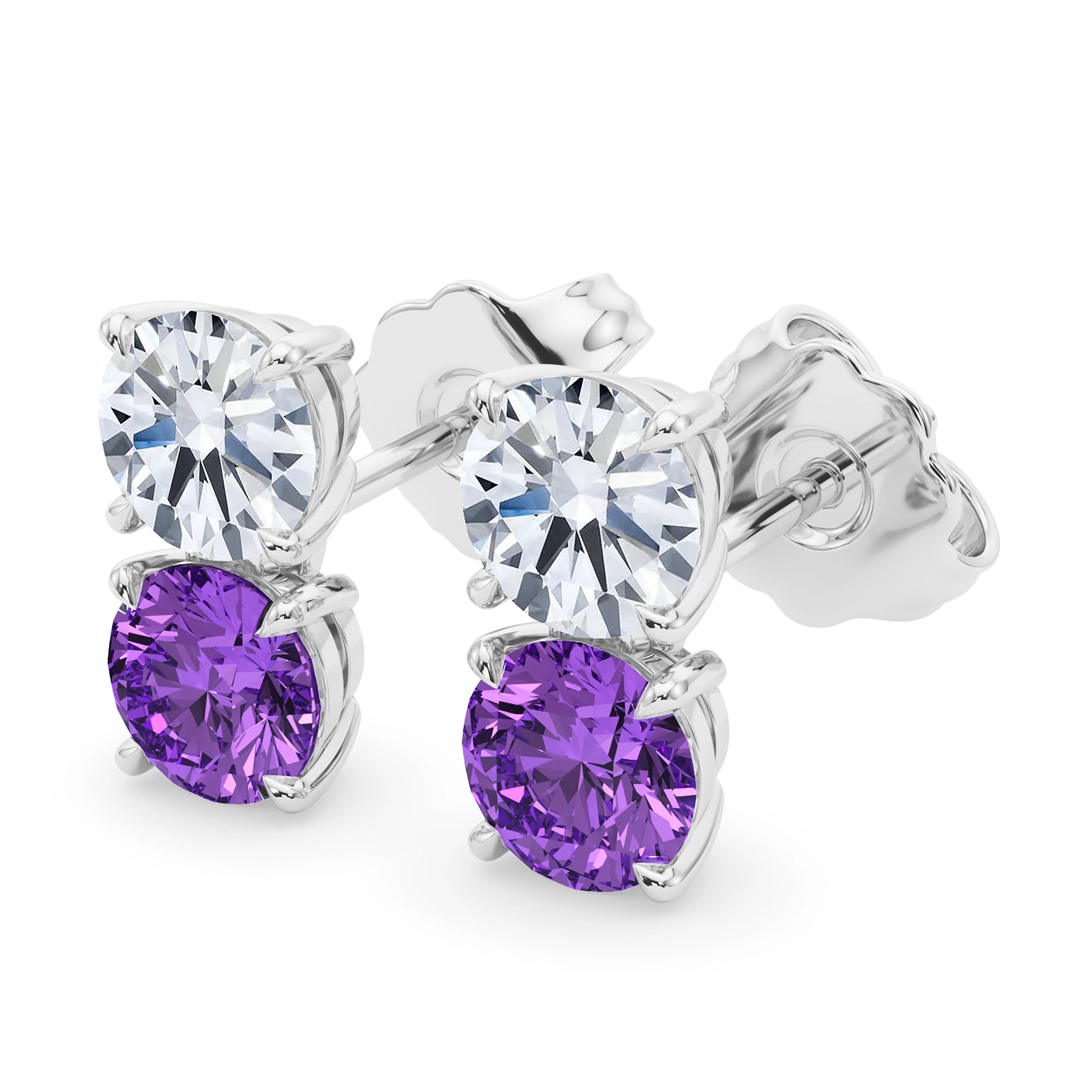 Double Diamond & Birthstone Earring