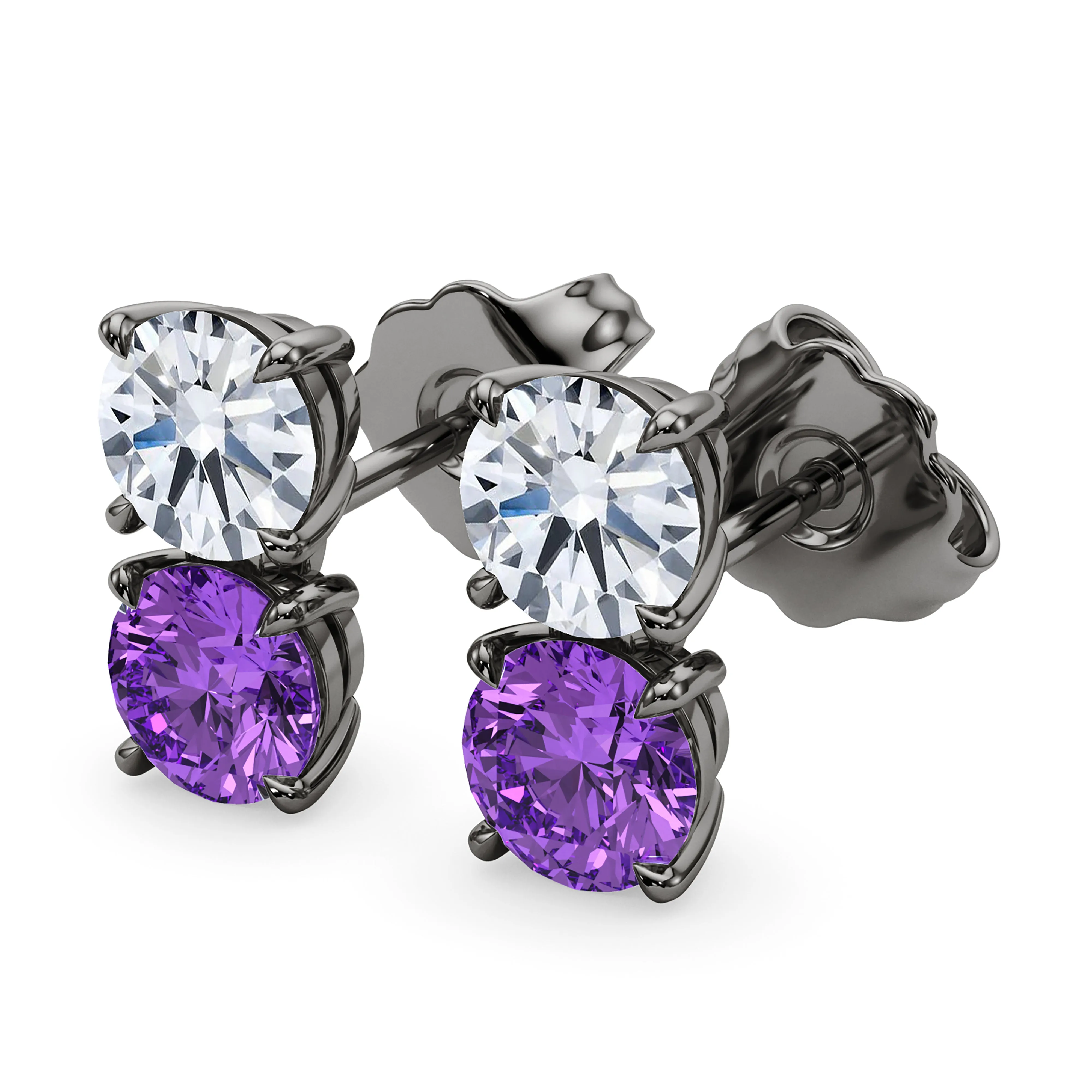 Double Diamond & Birthstone Earring