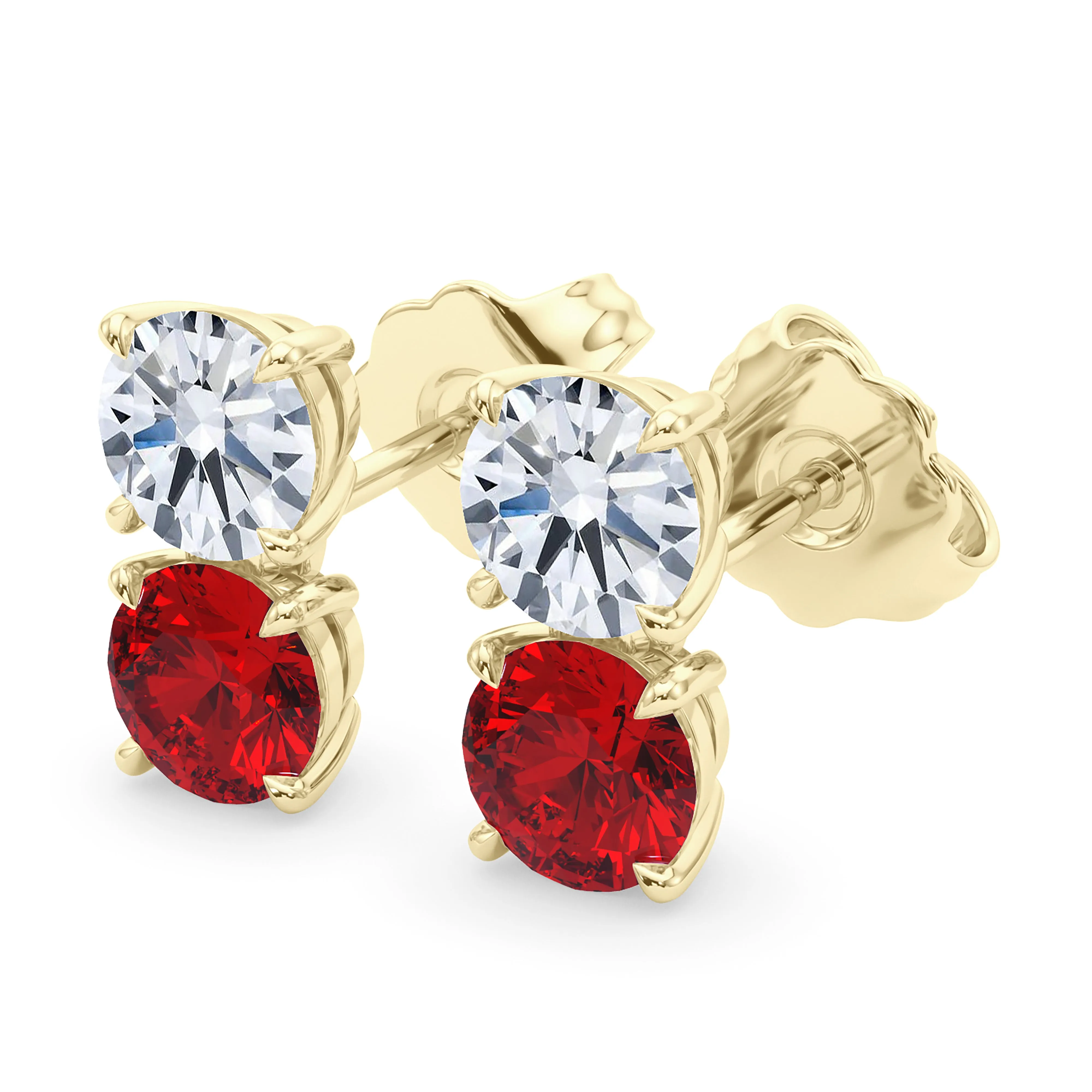 Double Diamond & Birthstone Earring