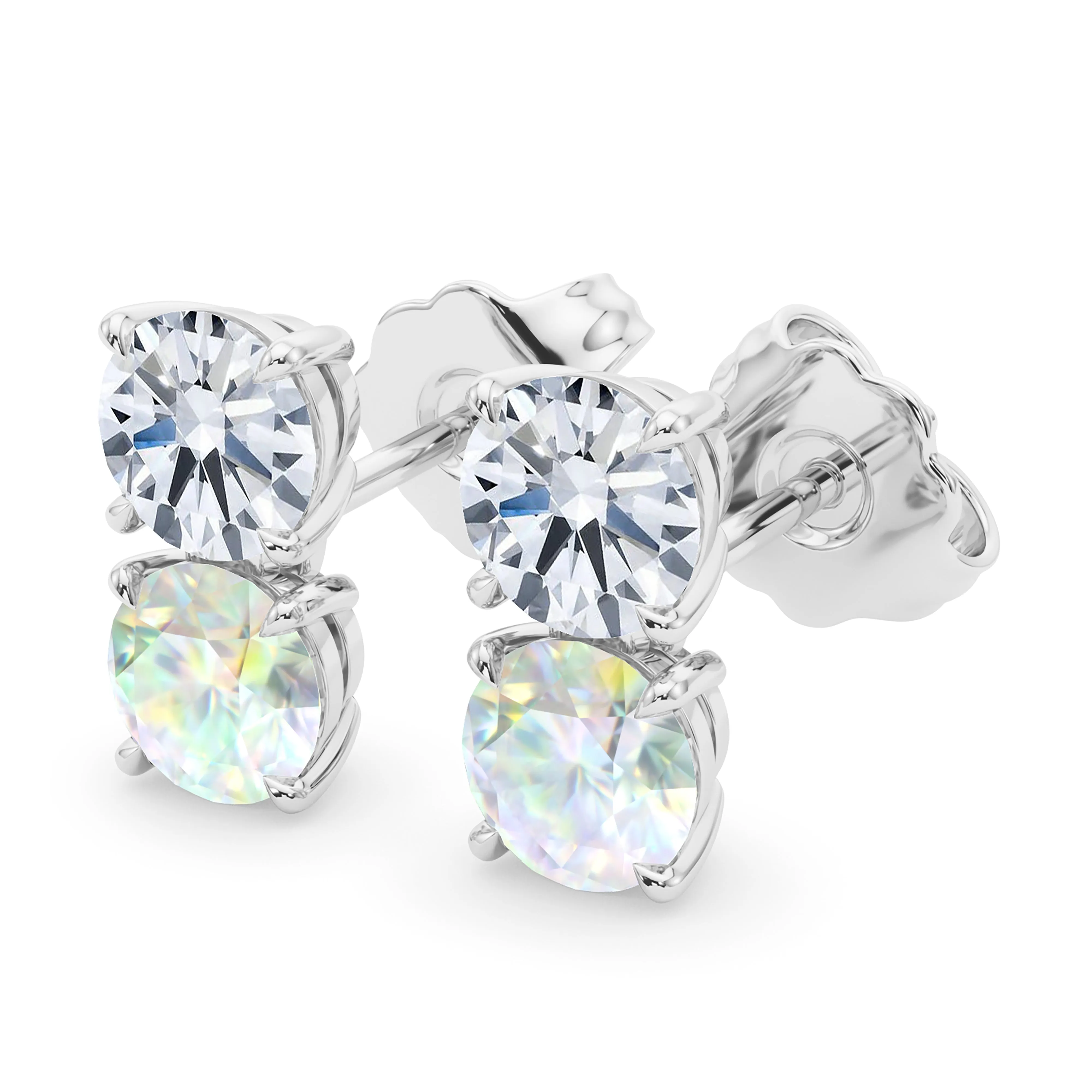 Double Diamond & Birthstone Earring
