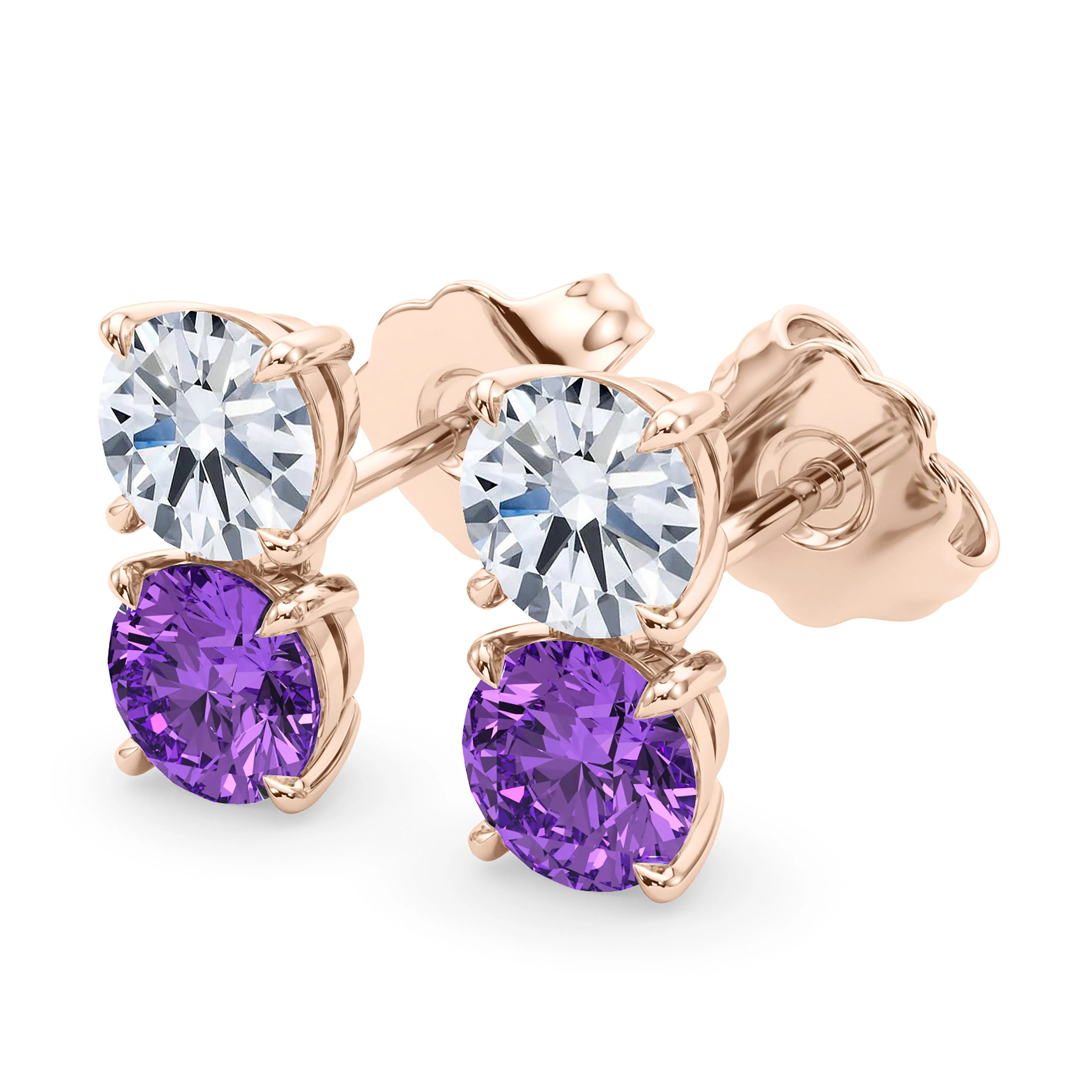 Double Diamond & Birthstone Earring