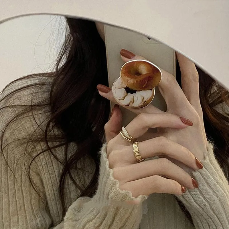 Double Metal Enamel Set Open Rings