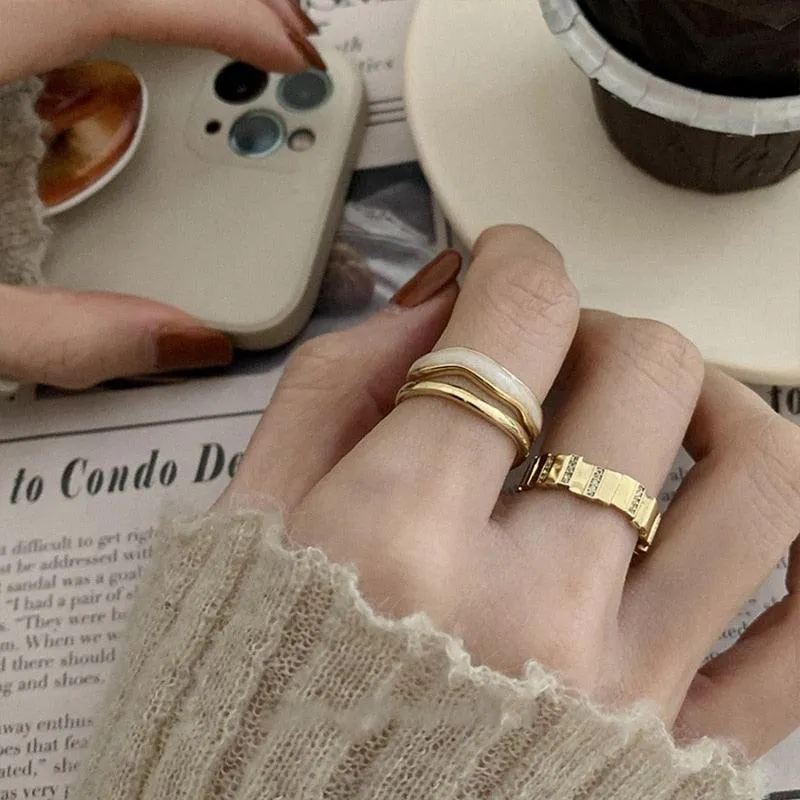 Double Metal Enamel Set Open Rings