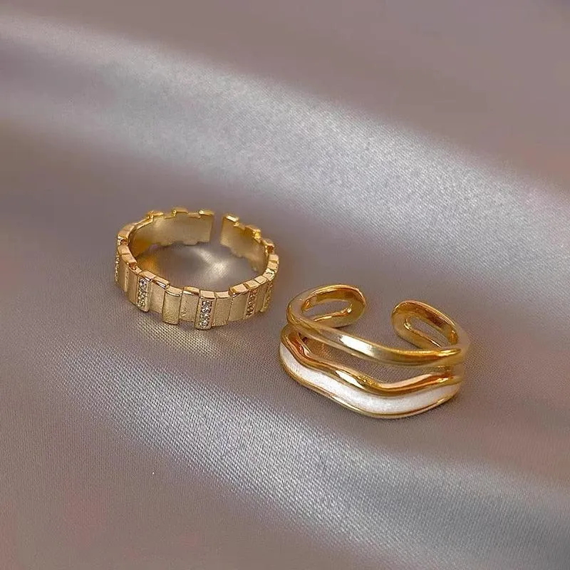 Double Metal Enamel Set Open Rings
