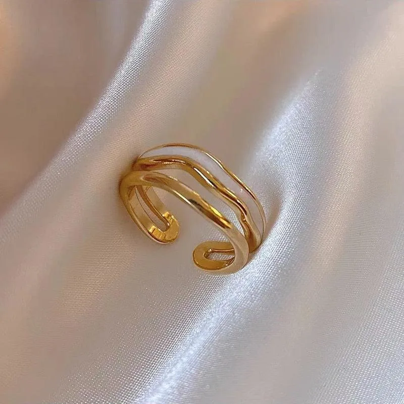 Double Metal Enamel Set Open Rings