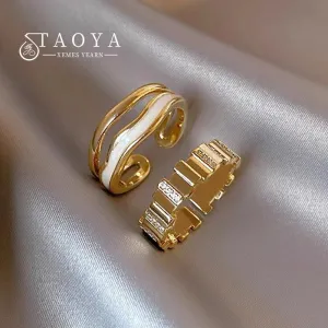 Double Metal Enamel Set Open Rings