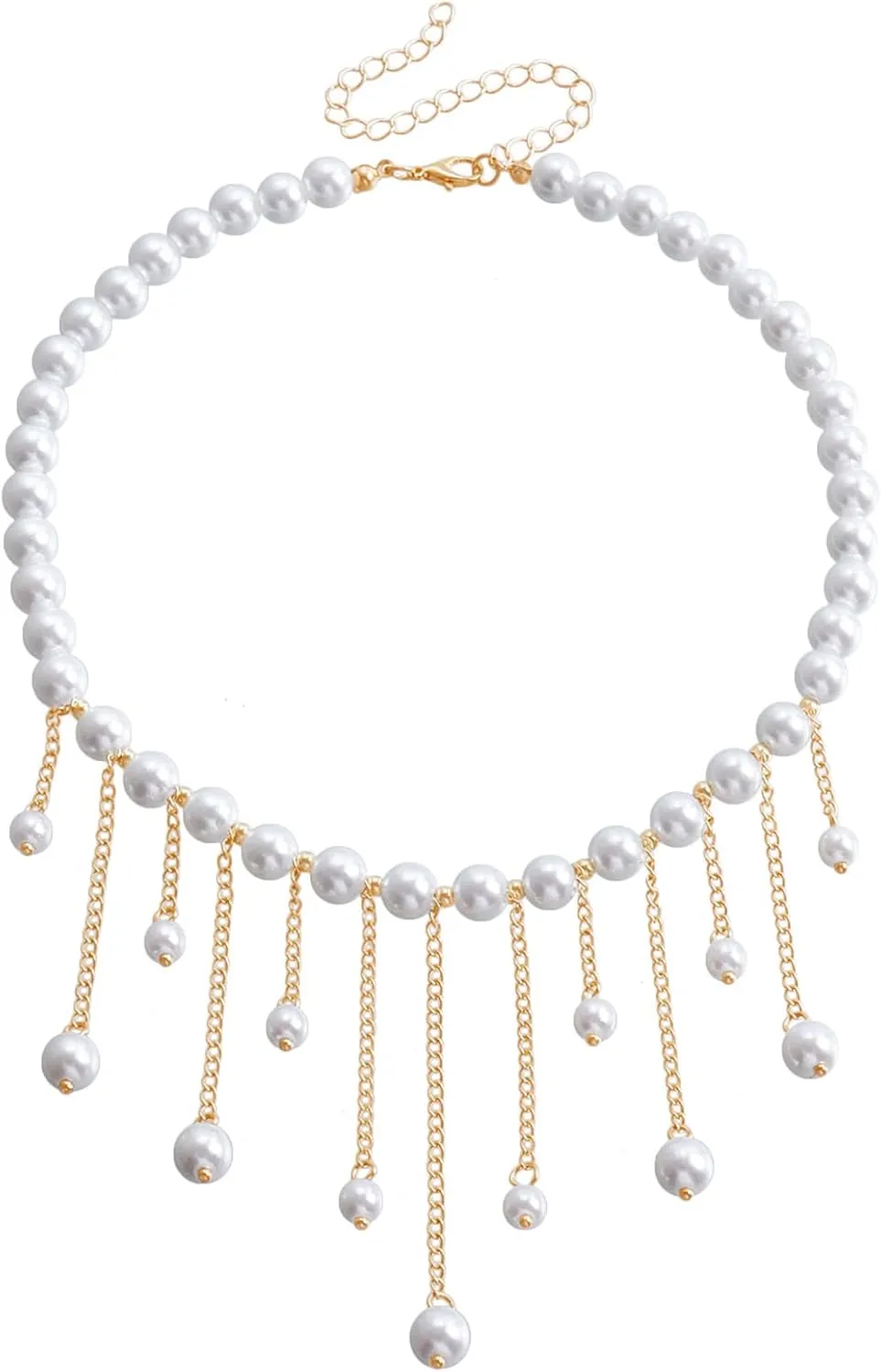 Dreuyet Vintage Pearl Tassels Choker Necklaces for Women Elegant Baroque Pearl Necklaces Handmade Layered Y2k Statement Choker