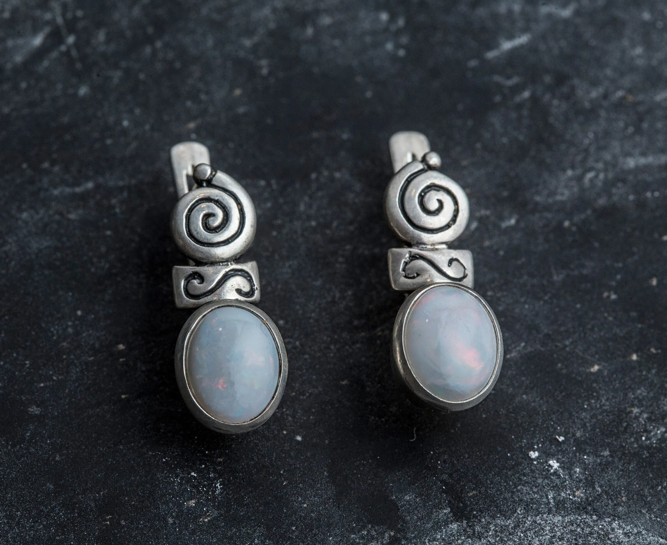 Drop Opal Earrings - Australian Opal Earrings - Vintage Boho Earrings